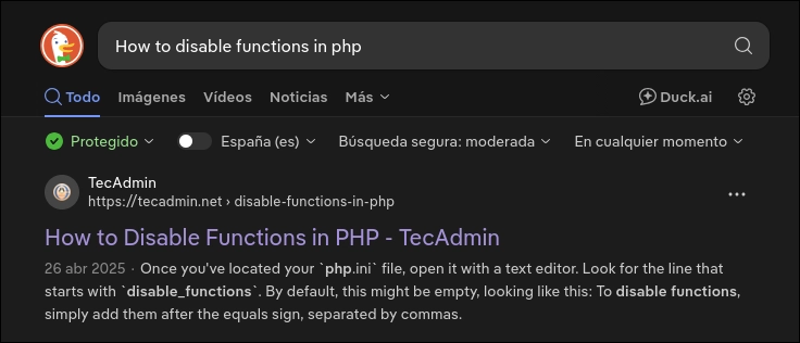 Búsqueda mostrando el primer resultado